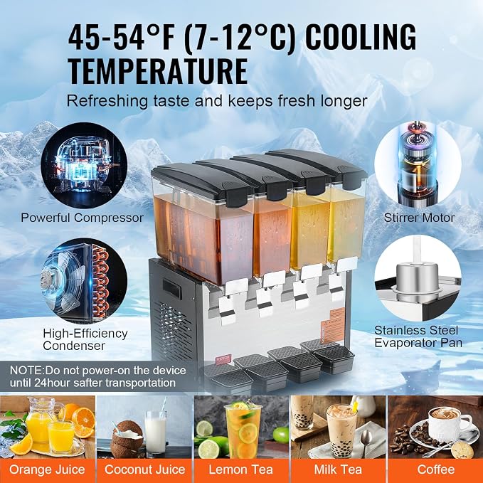 VEVOR Commercial Beverage Dispenser, 4 Tanks 10 L / 10.6 QT Per Tank Juice - Image 3