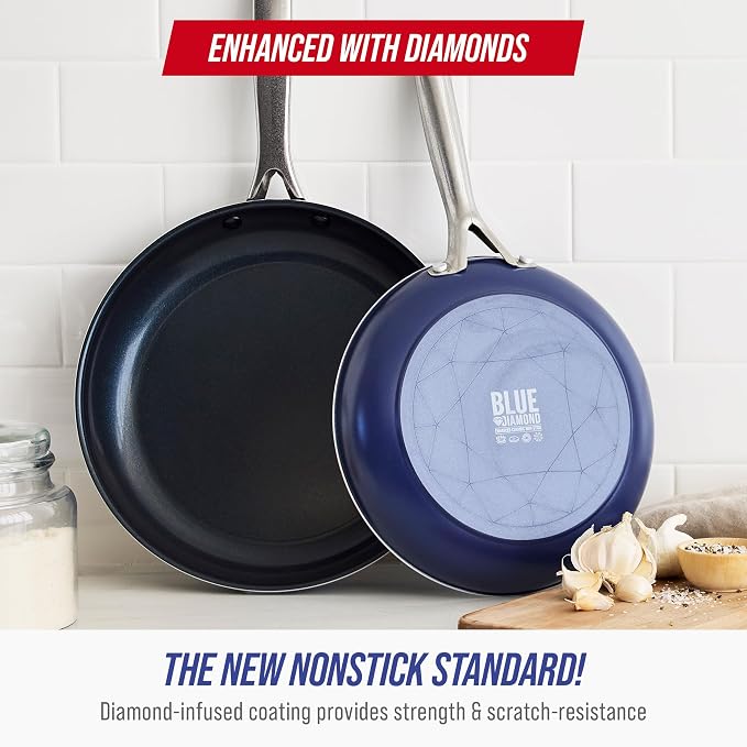 Blue Diamond 9.5” and 11" Frying Pan Skillet Set, Diamond Infused PFAS & - Image 2