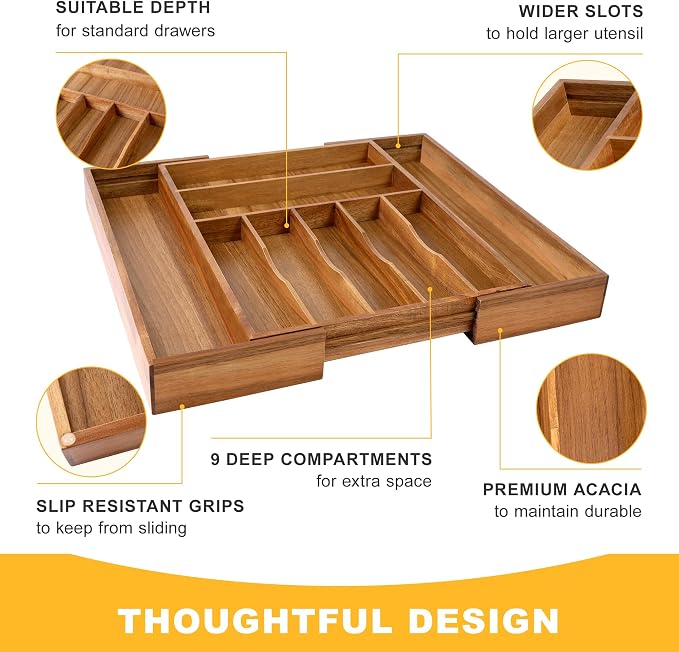 Large Premium Acacia Silverware Organizer - Image 5