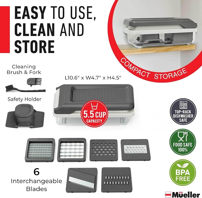 Mueller Vegetable Chopper Mandoline Slicer, Food Veggie Chopper, Cheese Grater - Image 6