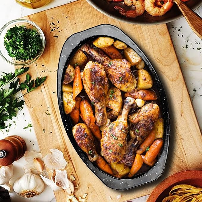 JY COOKMENT Granite Roaster Pan, Small 13” Enameled Roasting Pan - Image 5
