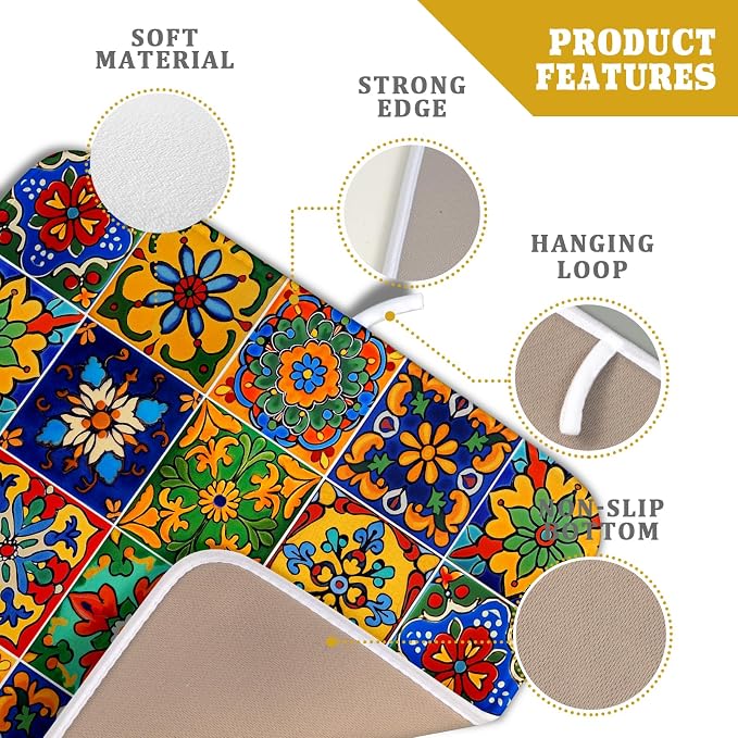 Mexican Tiles Dish Drying Mat for Kitchen Counter Absorbent Microfiber Dish - Image 4