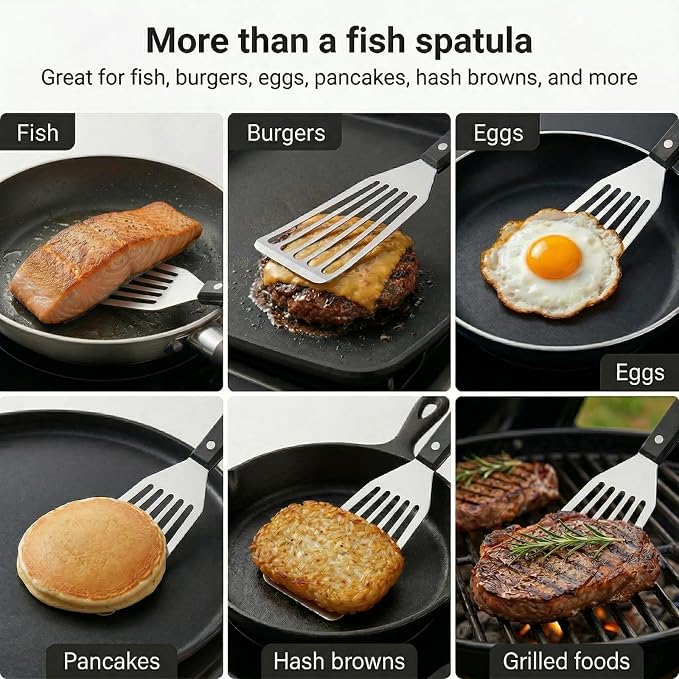 Stainless Steel Fish Spatula, 12.2" Slotted Metal Turner - Image 2