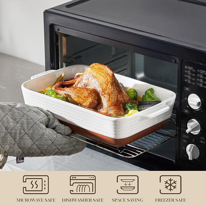MALACASA Baking Dish 4.8 Qt Ceramic Casserole & Lasagna Pan, 9x13 Inch Deep - Image 4