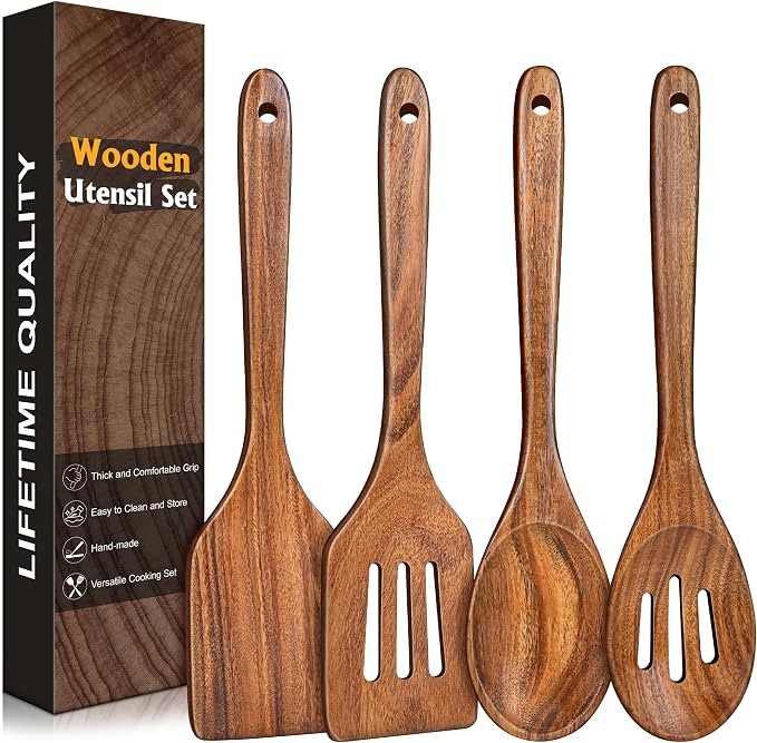 4Pcs Wooden Spatula for Cooking, Acacia Wooden Spatula for Kitchen Use by Unknown