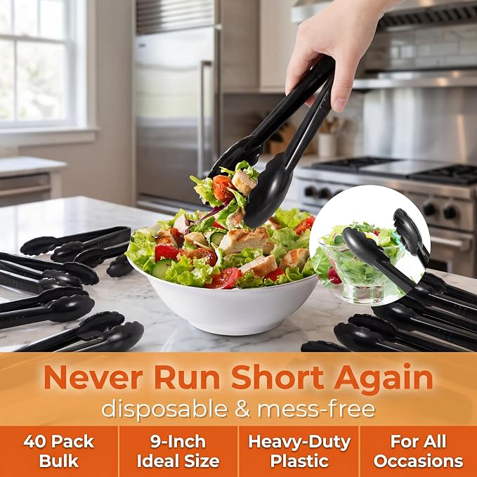 40 Pack Plastic Tongs for Serving, Heavy Duty Scalloped Serving Utensil Tongs - Image 5