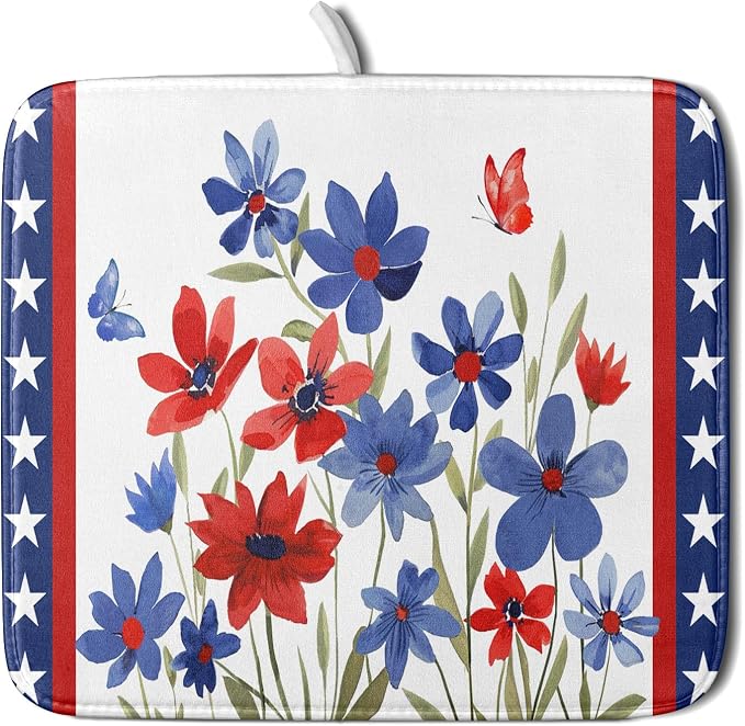 Giwawa 4th of July Flower Dish Drying Mat 16"x18" Independence Day Stars Dish by Giwawa