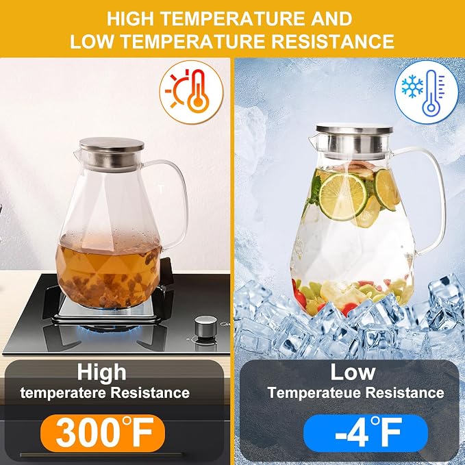 Glass Pitcher with Lid, 1 Gallon Glass Water Pitcher Hot/Cold Water Jug - Image 6