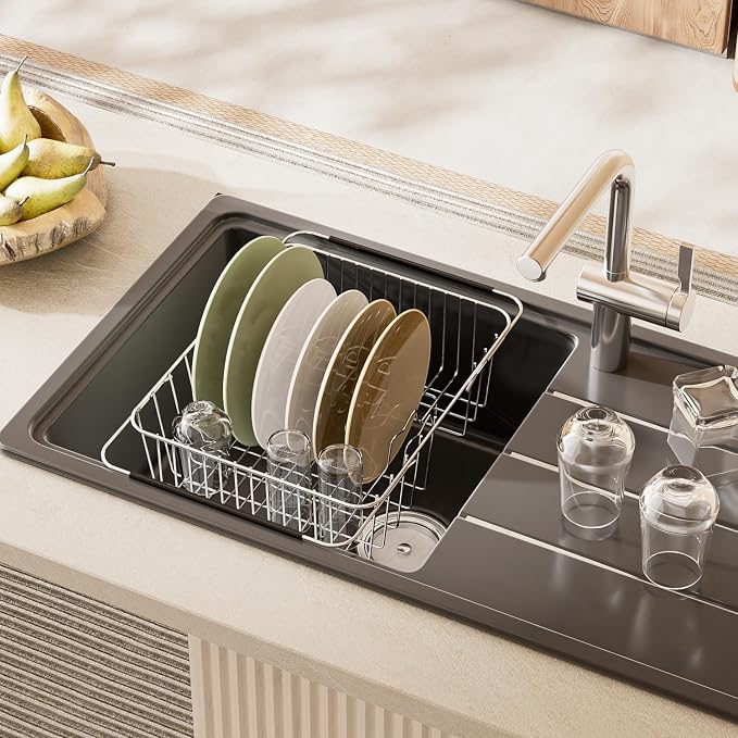 JAQ Over Sink Dish Drying Rack for Medium to Large Sink, Expandable 15.08"–22.4" - Image 6