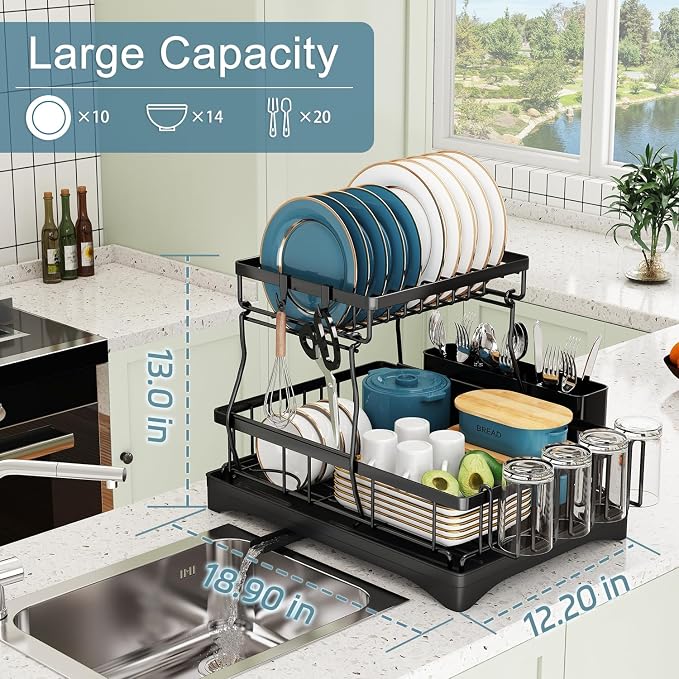 Dish Drying Rack, 2 Tier Dish Racks - Image 2