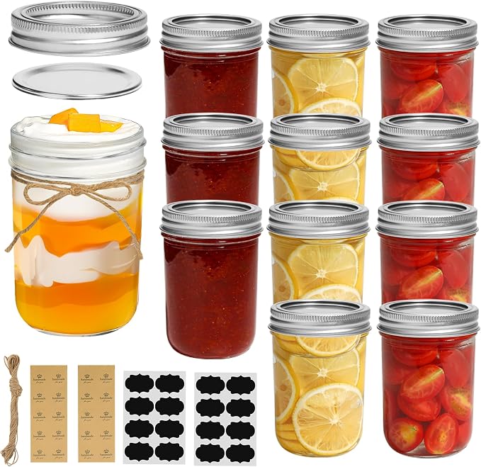 ComSaf Small Mason Jars 8 oz 12Pcs Bulk Set, Half Pint Regular Mouth Mason Jar by ComSaf