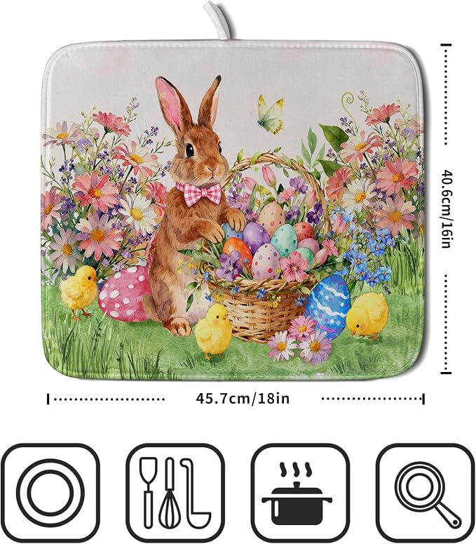 Spring Easter Dish Drying Mat for Kitchen Counter Colorful Egg Holiday - Image 2