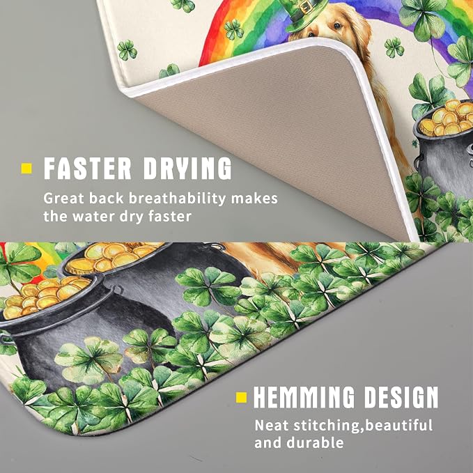 St Patricks Day Drying Mat Samll Lucky Clovers Green Kitchen Decor Counter Mats - Image 3