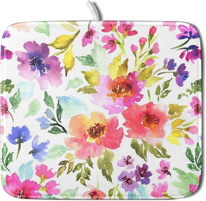 Spring Floral Dish Drying Mat for Kitchen Counter Flower Microfiber Absorbent by Unknown