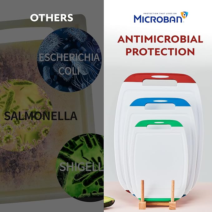 Neoflam Microban Antimicrobial Plastic Cutting Board 3 Sets, BPA Free, Non-Slip - Image 3