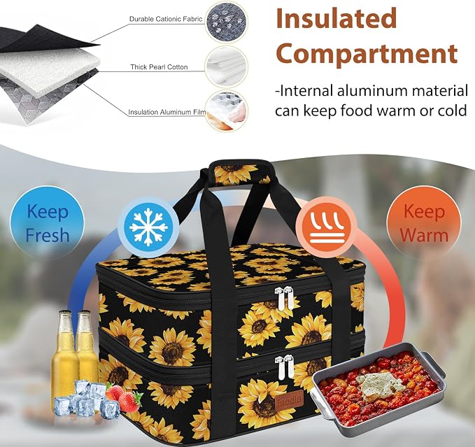 Double Casserole Carrier Bag，Expandable Thermal Food Carrier Insulated Travel - Image 5