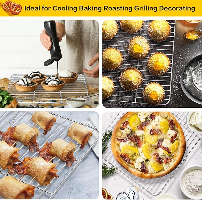 E-far Baking Cooling Rack Set of 2, Stainless Steel Metal Roasting Cooking Racks - Image 7
