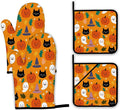 Halloween Pumpkins Oven Mitts and Pot Holders Set, Ghosts Black Cats Kitchen by Unknown