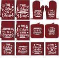 12 Pcs Farmhouse Kitchen Decor Sets 4 Red Kitchen Hand Towels 4 Dish Clothes 2 by Bencailor