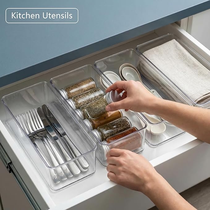 Qilinba 8 PACK Drawer Organizer Bins Bathroom Deep Drawer Silverware Organizers - Image 6