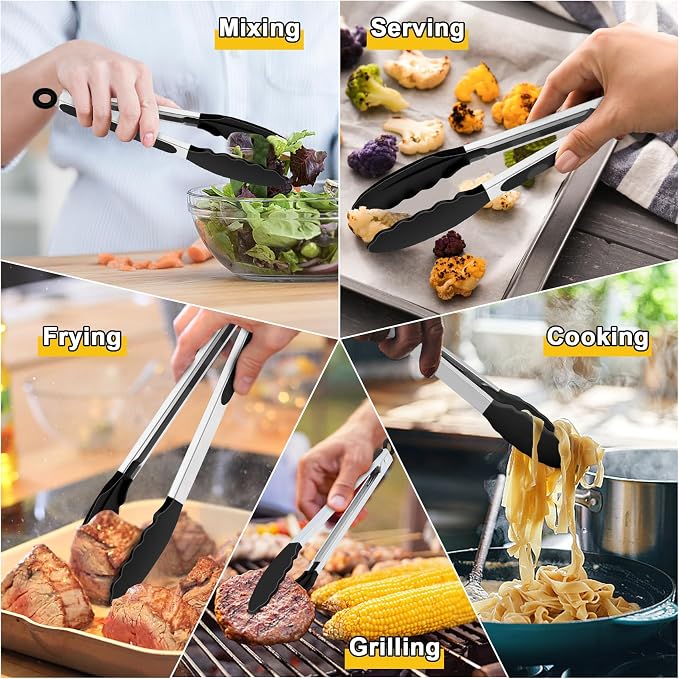 TeamFar Kitchen Tongs, Heat Resistant Silicone Tongs, Locking Design & - Image 7