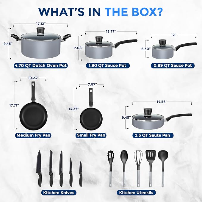 SereneLife Kitchenware Pots & Pans, Basic Kitchen Cookware Set, Heat Resistant - Image 3