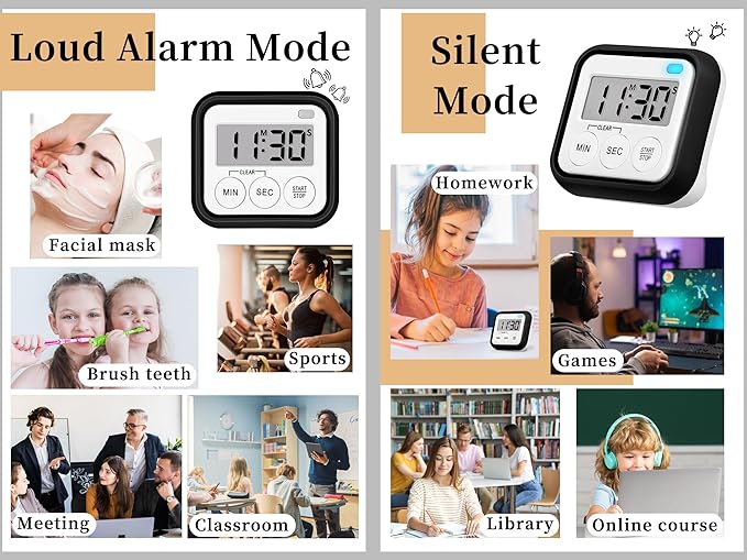 Timer, Kitchen Timers for Cooking Classroom Timer for Kids Teachers Magnetic - Image 2