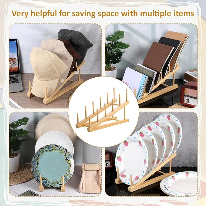 5 Pack Wooden Dish Rack Wooden Plate Stands - Image 7