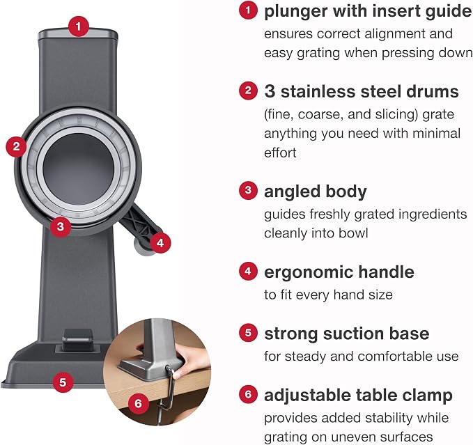 Zyliss Rotary Cheese Grater, 3 Steel Drum Blades, Fruit Grater - Image 7