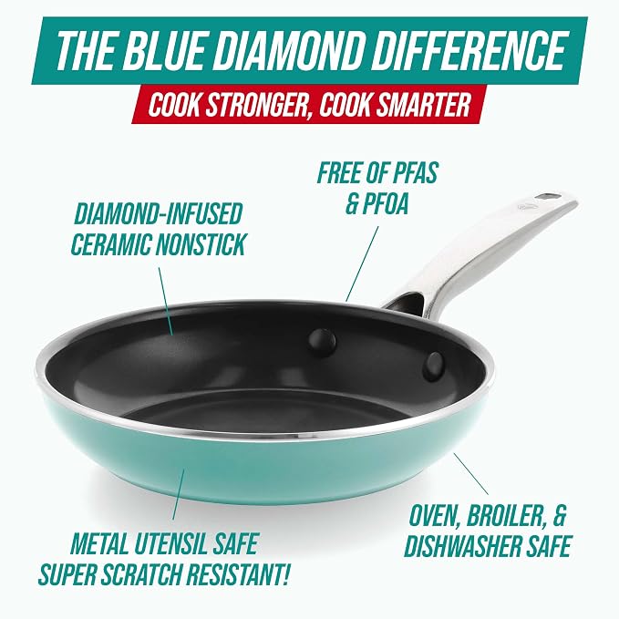 Blue Diamond 8" Nonstick Frying Pan Skillet, Diamond Infused Ceramic PFAS-Free - Image 3