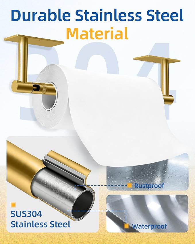 RUACQ Paper Towel Holder Under Cabinet, Wall Mounted or Adhesive Stainless - Image 5
