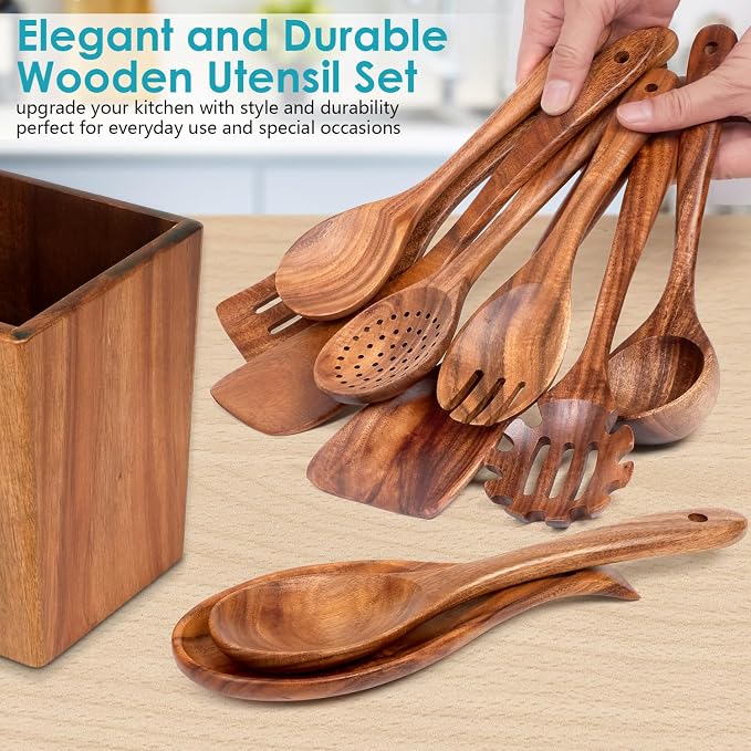 HOWHONG Wooden Spoons for Cooking, Premium Acacia Wood Kitchen Utensil Set - Image 7