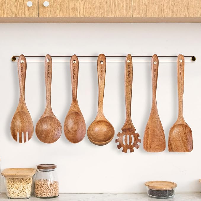 Wooden Utensil Set, WOTTISH 7Pcs Nonstick Wood Spatula, Wooden Kitchen Utensils - Image 7