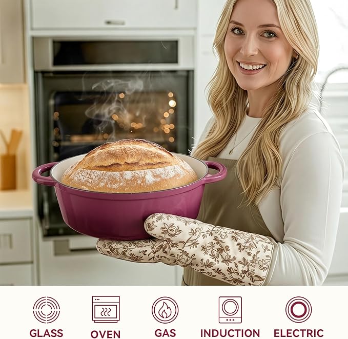 Oval Dutch Oven for Bread Baking, 4.5 Quart Non Stick Enameled Cast Iron Dutch - Image 6