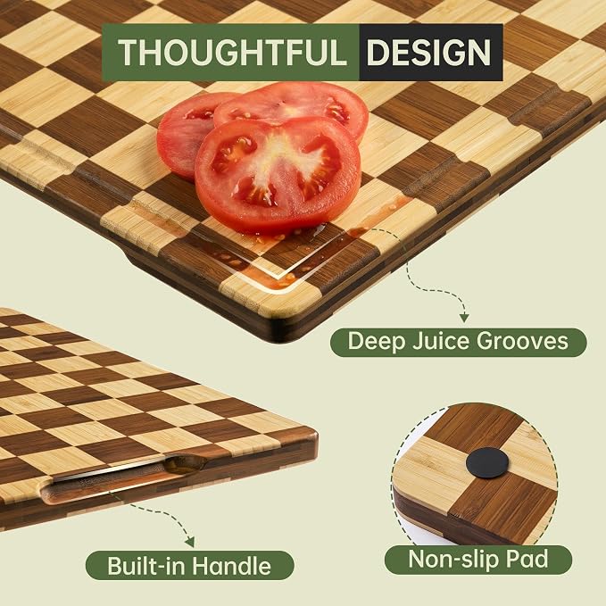 THETCHRY Bamboo Cutting Board Set, Checkered Wood Cutting Boards - Image 5