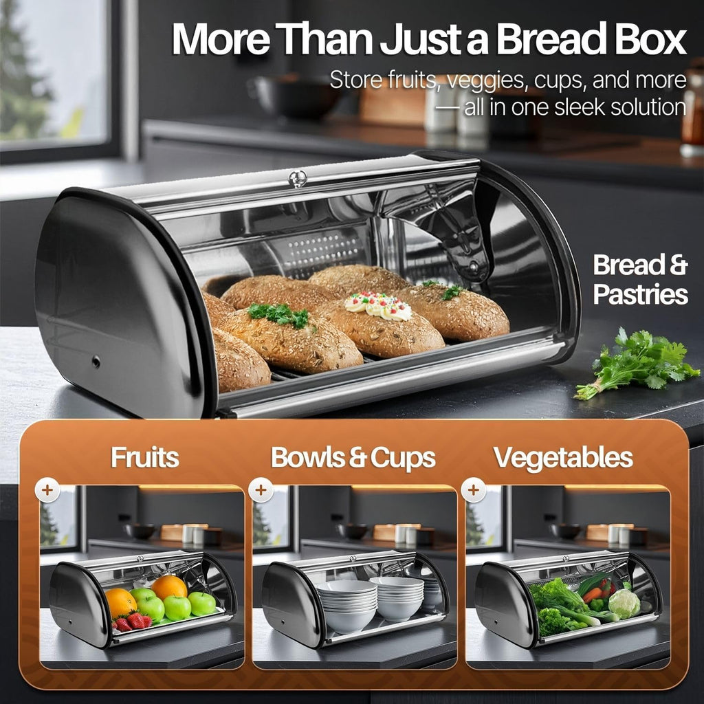 Flexzion Stainless Steel Bread Box for Kitchen Countertop, 13 Inch