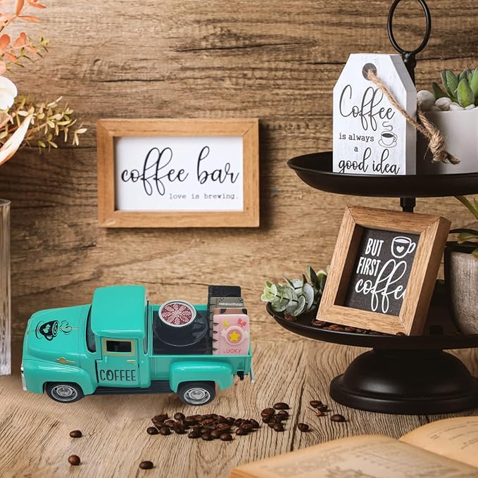 Coffee Bar Decor Vintage Mini Metal Truck Decor - Image 2
