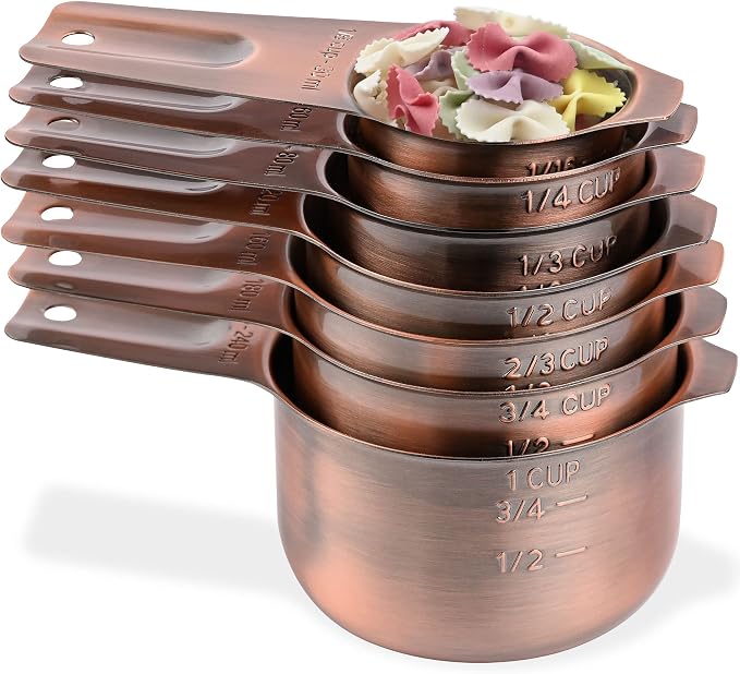 Copper Measuring Cups Set 7, Metric & US Stainless Steel Measuring Cups by Smithcraft