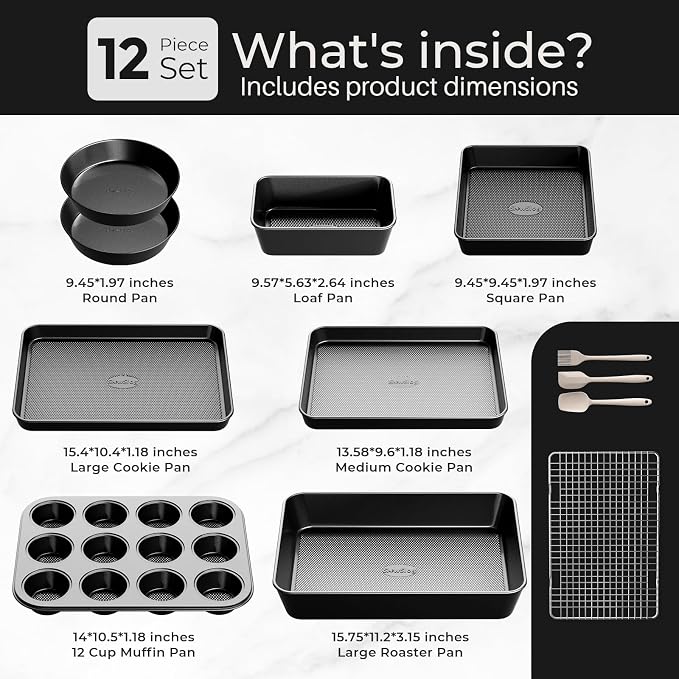 12-Piece Nonstick Bakeware Set, Stackable Non Toxic Baking Pans Set - Image 3