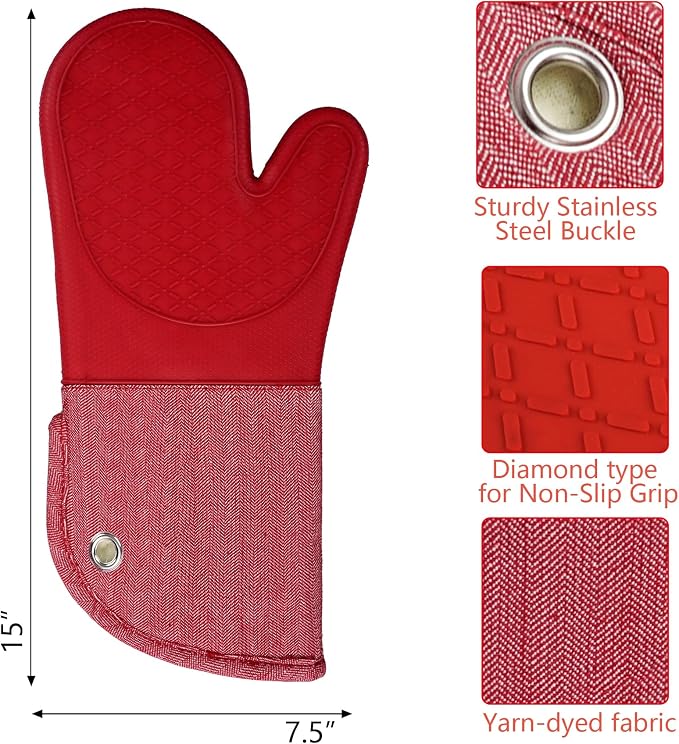 Professional Microwave Silicone Oven Mitts one Pair, Kitchen Mitten Set - Image 2