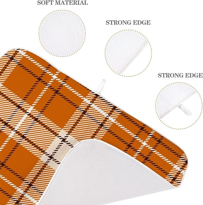 Fall Dish Drying Mat 18 x 24 inch Autumn Orange Buffalo Plaid Themed Decorative - Image 3