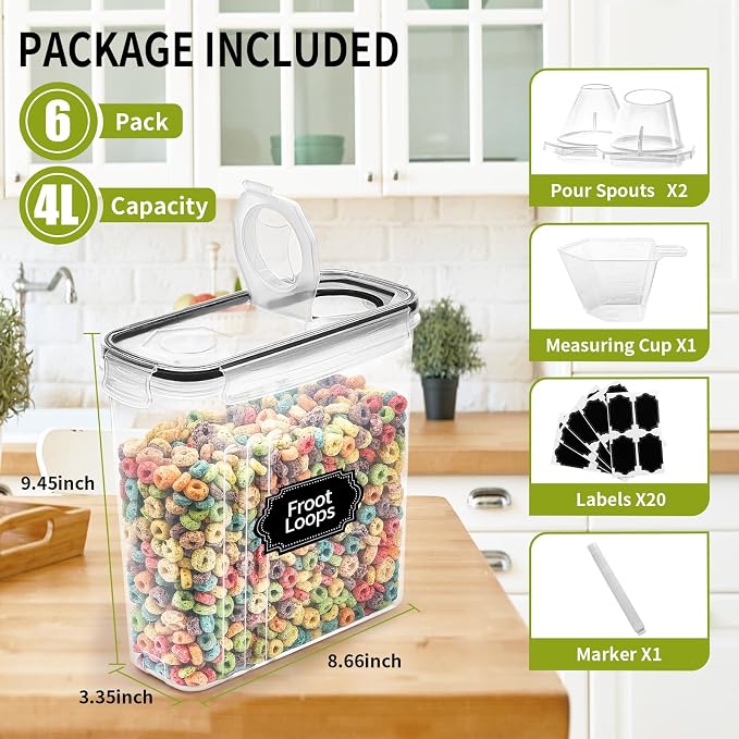 Skroam Cereal Containers Storage of 6, Airtight Food Storage Containers - Image 2