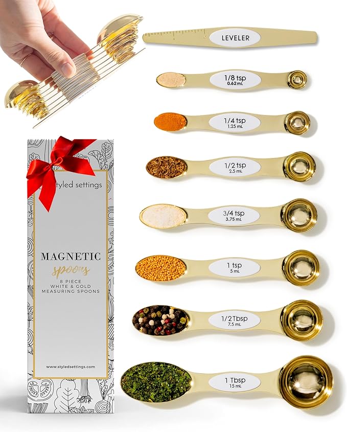 White and Gold Magnetic Measuring Spoons – Stainless Steel Double Sided by STYLEDSETTINGS