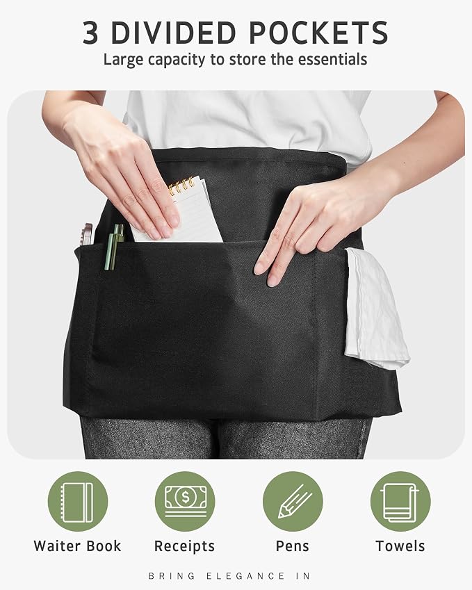 Syntus Server Apron for Men Women, Waitress Waist Apron - Image 4