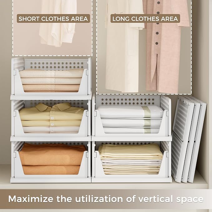Pinkpum 8 Pack Closet Organizers and Storage Plastic Stackable Storage Bins - Image 4