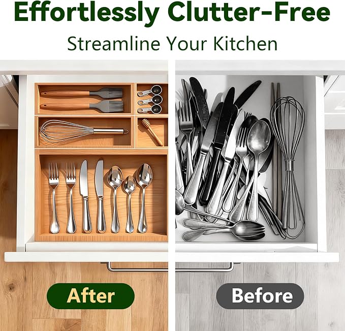 Bamboo Drawer Organizer 7 Pcs for Kitchen Multi-purpose Storage Dividers for - Image 3