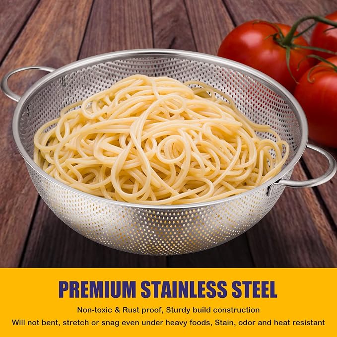 E-far Stainless Steel Colander Set of 3, Micro-Perforated Metal Colander - Image 4