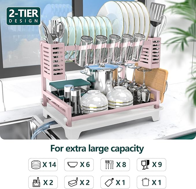 B-Land Dish Drying Rack, 2 Tier Dish Racks - Image 2