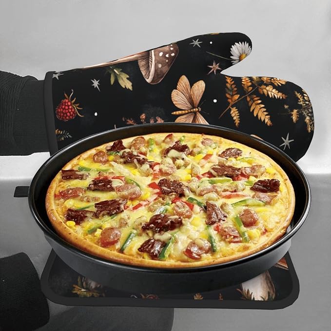 Mushroom Oven Mitts Set – Vintage Pot Holders Kitchen Gloves - Image 7