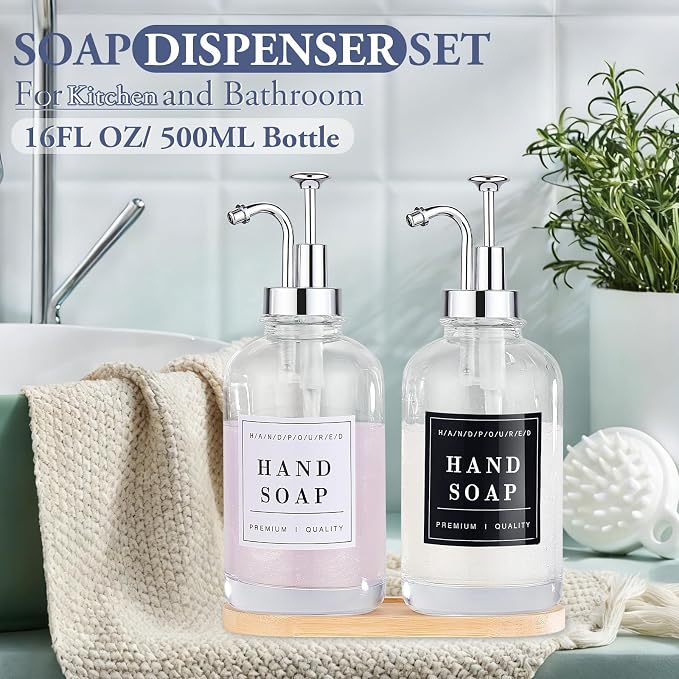 Glass Soap Dispenser with Pump, Countertop Soap and Lotion Dispenser Set of 2 - Image 3